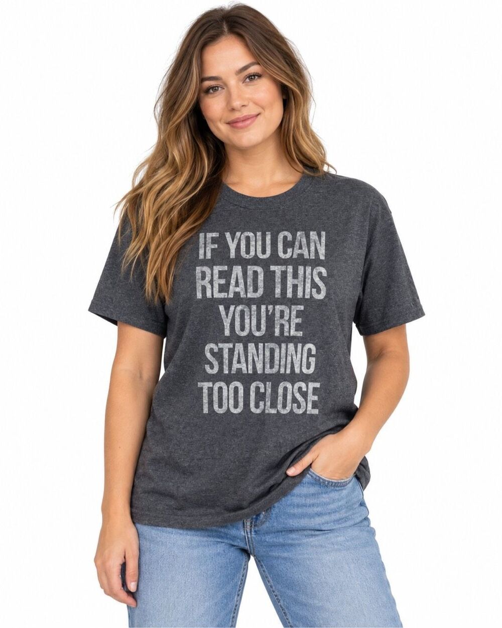 DOM Women’s Medium Gray Funny Graphic Tee Unisex Relaxed Fit